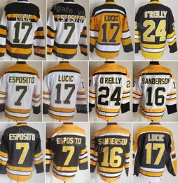 Men Ice Hockey Vintage Retro 16 Derek Sanderson Jersey 17 Milan Lucic 24 Terry OReilly 7 Phil Esposito All Stitched Home Black Yellow White 75 Anniversary ZongXiong