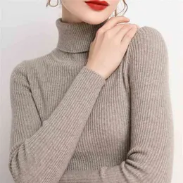 Abrini Women Winter Turtleneck Sweater Warm Solid Thermal Slim Knitted Pullovers Long Sleeve Casual Autumn 210914