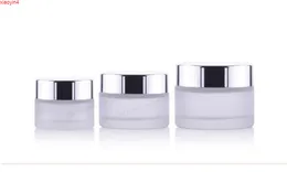 20 X New Frost Glass Make Up Cream Jar Pot Contenitori con tappo argento brillante UV e cuscinetto bianco 15g 30g 50galta qualità