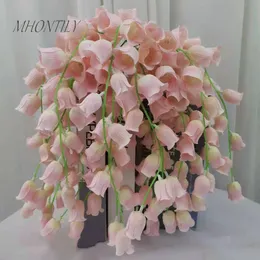 10ピース/ロットシミュレーション9ヘッズ谷の小さなユリの百貨質の絹の花の家の結婚式の装飾ウィンドウのレイアウトの花のひも