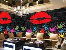 Wallpaper 3D Tapete für Raum Retro Persönlichkeit Lippenstift Graffiti gemütliche Bar KTV Box Hintergrund Wandgemälde