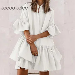 Jocoo Jolee Donna Elegante Ruffles Mini abito allentato Casual Mezza manica Solido Irregolare Plus Size Abito Beach Evening Party Dress 210619