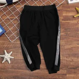 Calf-length Sports Casual pants women Summer Fashion Splicing Ribbon decoration Loose Elastic waist Female Harem trousers 210925