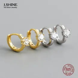 هوب huggie jshine 100٪ 925 فضة الذهب 8 ملليمتر huggies دائرة ثقب الأطواق النساء أزياء الجميلة مجوهرات الزفاف الكريستال الزركون earri