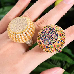 Trendy Shiny Luxury Gorgeous Big Round Rings For Women Wedding Cubic Zircon Engagement Dubai Naija Bridal Finger Ring 2021