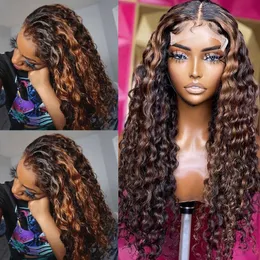 Markera 360LACE frontala mänskliga hår peruker Deep Wave Spets Front Wigss för kvinnor PRE PLUCKED BRAZILIAN NON-REME 5x5 Stängning Wig Curly Full LaceWigs Bleached