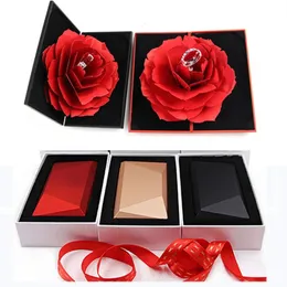 Red Rose Ring Box, Hand-Made Rotate rose Wedding Originality Gift Box, Fashion Valentines Engagement Box Jewellery Packaging Box 0384