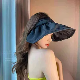 Çift kullanımlı Kafa Güneş Kapaklar Moda Katlanabilir Kadınlar Yaz Boş Üst Şapka Kadın Geniş Ağız UV Koruma Güneş Kremi Kap Saç Band G220301
