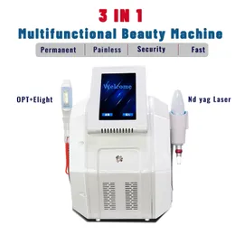 Лазерное удаление волос с кожей E-световой кожи морщин Удалите IPL RF ND YAG 3 в 1 Многофункциональная косметическая машина