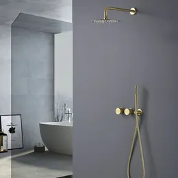 Rain prysznicowy Kran System System Łazienka Szczotkowana Złota Kąpiel Mixer Tap Black Gunmetal Mosiądz Diverter Held 10 "Zestaw ramienia ściany głowy