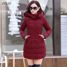 Winter Jacket Plus Size 3XL Women Cotton Wadded Overcoat Slim Casual Parkas Female Hooded Medium Long Coats 210423