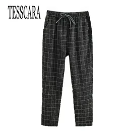 Tesscara Kobiety Plaid Dorywczo Spodnie S Dobrej Jakości Kobiet Moda Dna Spodnie Wiosna Summer Harem Pant Plus Size S-3XL 211115