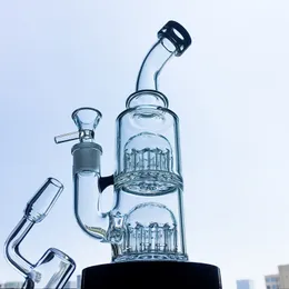 Glass Bong 12 Arms Double Tree Perc Hookah Small Oil Dab Rigs 14mm Female Joint Water Pipes Percolators Smoking Accessories Bongs With Funnel Bowl Banger