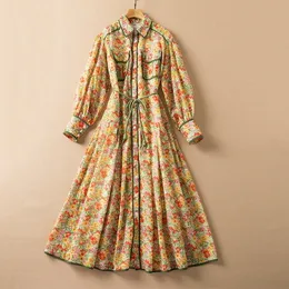 2022 Autumn Lapel SCEC Kwiatowa sukienka wielokolorowa Długie rękawy guziki jednokierunkowe sukienki S2O080116 Plus Size xxl