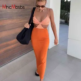 Vacation Knitted Maxi Dresses for Women Elegant Sexy Party Cut Out Backless Bodycon Dress Summer Prom Night Birthday Outfit 210517
