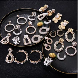 Ladies and ladies Pearl earrings artificial crystal diamond earrings women's big retro high-end long personality Wholesale