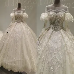 Prestare Ball Suknie Ślubne Tulle Koraliki Vestidos De Novia Custom Made Suknia Arabska Długość podłogi Suknie ślubne