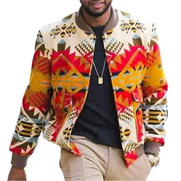 Mens Jackets Chic Ethnic Style Outerwear Autumn Jackets Printed Long Sleeve Streetwear Casual Coats Men's Round Neck