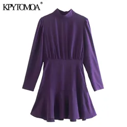 Women Chic Fashion With Ruffled Pleated Mini Dress Vintage High Collar Long Sleeve Female Dresses Vestidos Mujer 210416