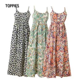 Summer Women Sleeveless Spaghetti Strap Long Dress Mori Girls Beach Floral Retro vestidos longos de verao 210421