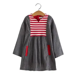 Vestido de algodão para meninas listra manga comprida crianças vestidos inverno e outono toddler vestidos retalhos crianças meninas roupas q0716