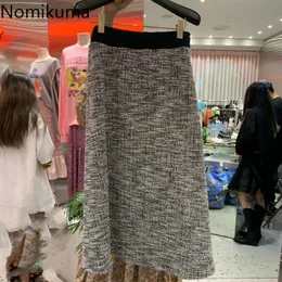 株式会社のファッションのコントラストの色の女性のスカート韓国の高い腰秋の新しいスカートエレガントな原因ファルダムージャーMODA 6C656 210427