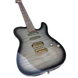 Ny ankomst 6-sträng elektrisk gitarr, transparent färg, kol Maple Neck, Abalone Inlay, Tiger Maple Vene