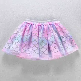 Kids Dance Voile Tutus Girl Shiny Skirt Fashion Print Tulle for s Rainbow Sequin s 210429