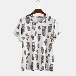 Men Fun Cartoon Owl Print Round Neck Casual Short Sleeve T-Shirts Fashion bird Printed Tshirt For Mens Tee 210527