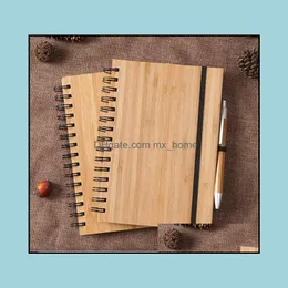 Notepads Notes & Office School Supplies Business Industrial Spiral Notebook Wood Bamboo Er With Pen Student Environmental Wholesale Drop Del