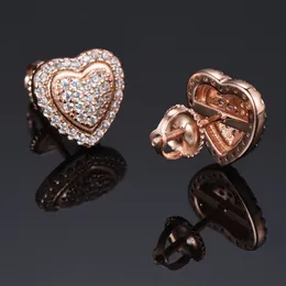 New Fashion Charm Heart Shaped Rose Gold Color Stud Earring Bling AAA+ Cubic Zirconia Screw Back Love Earrings Studs Lover Gifts for Men and Women Hip Hop Jewelry