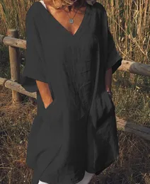 レトロな女性ドレスソリッドドレスブープミニリネンドレス新しい夏のカジュアルウエディングパーティールーズシャツ2247