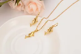 9 k Solid Yellow G/F Gold Cute Dolphin Beautiful Pendant Necklaces and Earrings Mermaid Papua Guinea Jewelry Party Gifts