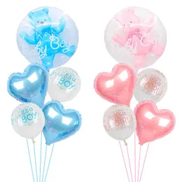 Party Decoration 1 Zestaw 24inch Baby Shower Ball w Bear 1st Folia Balony Blue Blue Urodziny Dekoracje Dzieci Pink Air Globs