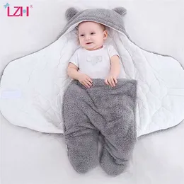 Lzh baby sovsäck vinter spädbarn kläder för född sovsäck sovsäck för baby pojke flicka hooded wrap swaddling filt 211025
