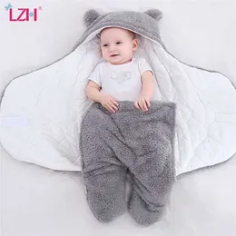 LZH Baby Sleeping Torba Zimowa Niemowlę Odzież Dla Urodzonych Sleepsack Sleeping Torba na Baby Boy Girl Z Kapturem Wrap Węzłowy Koc 211025