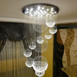 Lampadari Sfera Luci a sospensione Goccia di pioggia a spirale Clear LED K9 Lampadario di cristallo moderno Apparecchio di illuminazione per lampade per scale