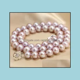 Bärade halsband hängar smycken 9-10 mm naturlig lila pärlhalsband 18 tum 925 sier lås för kvinnor droppleverans 2021 mq7jb