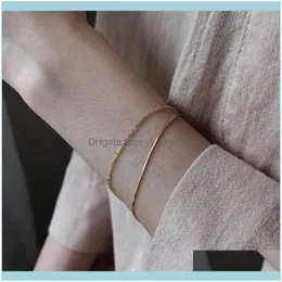 Länk, armband juvelryslink, kedja guld färg rostfritt stål länk flerskikts runda orm uttalande armband två linjer armband dropplever