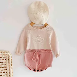 Spring Baby Clothes Girls Star Broder Romper Höst Långärmad Tjej Sticka Rompers Jumpsuit 210429