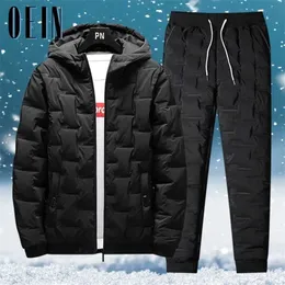 Oein Winter Men Parka Set Outwear Over -Coat+Pantaloni di cotone Adatto Casual Caldo 2 PC Parkas Set di abbigliamento da uomo in fitta per pista 211220