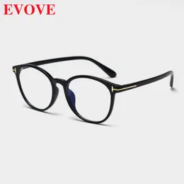 ファッションサングラスフレーム Evove ラウンド眼鏡男性女性 TR90 メガネフレーム男黒亀透明眼鏡偽光学近視 L