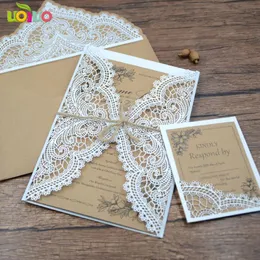 Приветствующие открытки 10 % лазерные винтажные свадебные приглашения Kraft с конвертами, связанными веревкой для украшения праздничные поставки