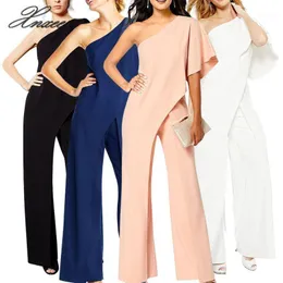 Women's Jumpsuits & Rompers Slash Neck Womens White Jumpsuit Long Wide Leg Pants Solid Elegant Party1