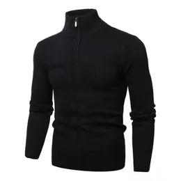 Suéter dos homens Zíper Camisola Homens Pullovers Masculino Mock Neck Slim Jersey Knitwear Outono Inverno Quente Vinho Red Business Jumpers