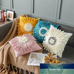 Moda nowoczesny styl różowy biały rzut poduszki 45 * 45 cm Velvet Swyty 3D Chryzantema Poduszka Waist Pillow Blue Cushion Case Cena fabryczna Expert Design Quality