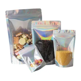 Återförsäljbar tomma luktsäker säckar Plastlaserpåse Aluminiumfolie Holografisk färgkedja Packaging för matlagringspaket