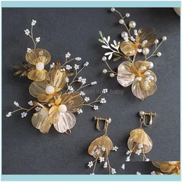Hårsmycken juvelryka klipp Barrettes Beauty Gold Metal Flower Clip Bridal Side Golden Pärlor Bröllopsstil Brud Aessory Drop Deliver