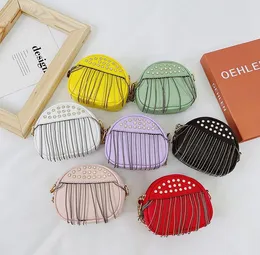 Children mini purse 2021 baby girls rivetted fringe round bag kids chain one shoudler messenger bags accessories wallet F186