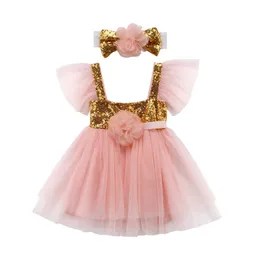 Citgeett Newborn Baby Girl Party Princess Pageant Tutu Tulle Mesh Pink Dress Headband Cute Summer Sundress Q0716